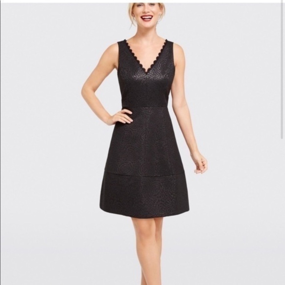 Draper James Maisy Black Jacquard V-Neck Flare Dress 4 N16